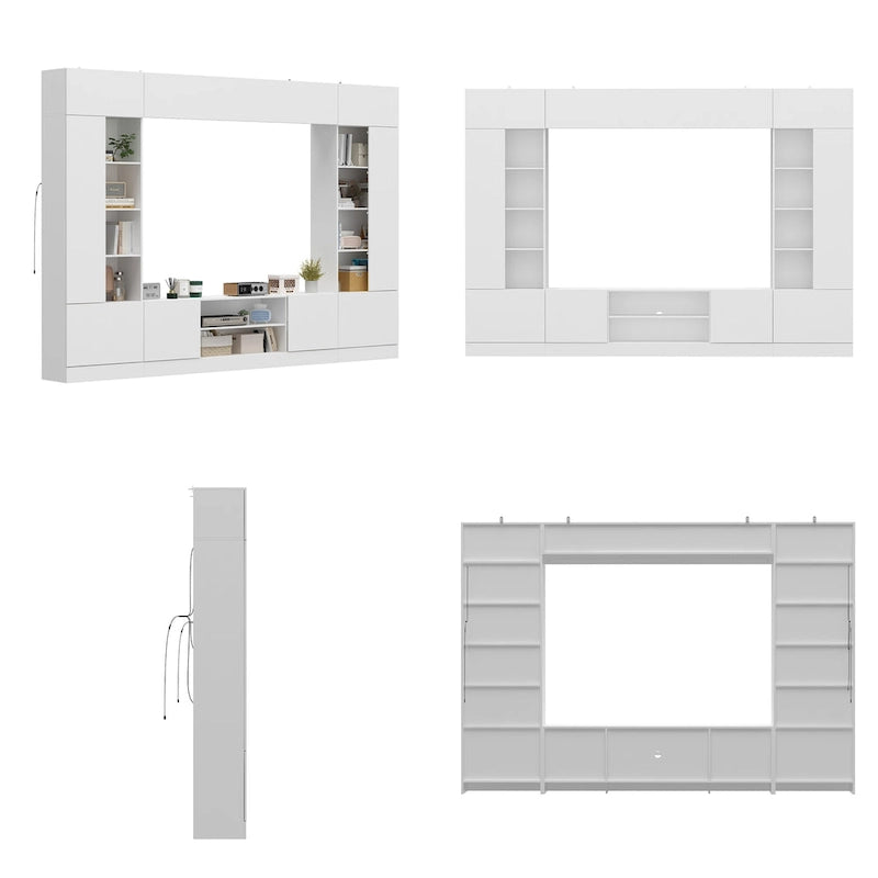 Meuble TV mural avec étagères – Blanc / Noir