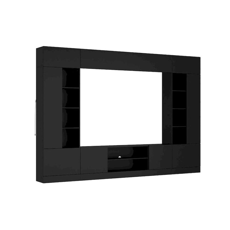 Meuble TV mural avec étagères – Blanc / Noir
