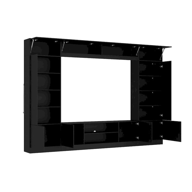 Meuble TV mural avec étagères – Blanc / Noir