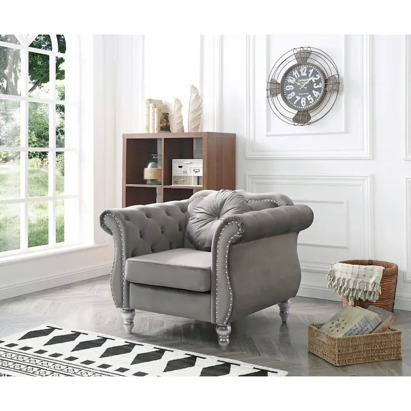 Fauteuil d'appoint en velours avec clous décoratifs