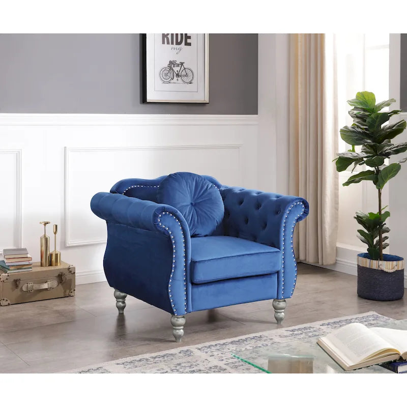 Fauteuil d'appoint en velours avec clous décoratifs