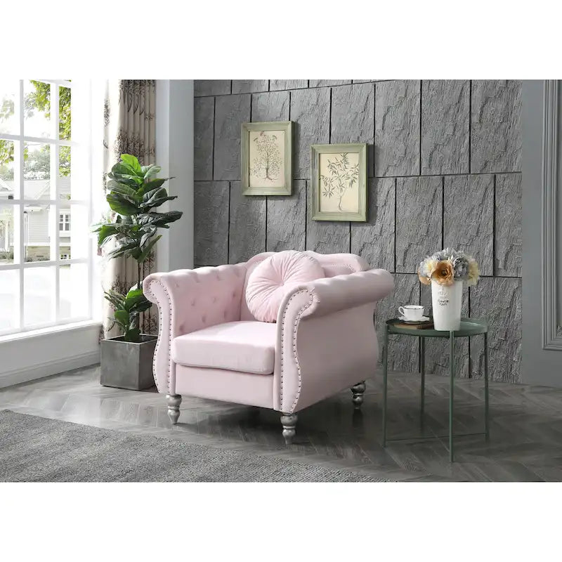Fauteuil d'appoint en velours avec clous décoratifs