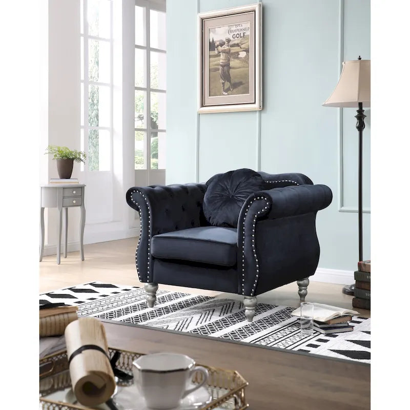 Fauteuil d'appoint en velours avec clous décoratifs