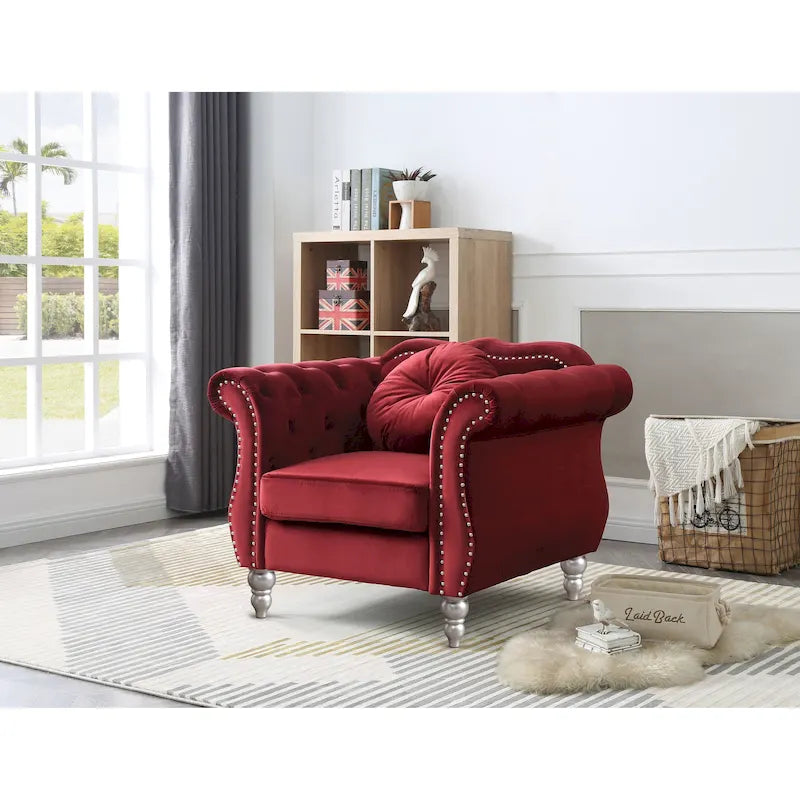 Fauteuil d'appoint en velours avec clous décoratifs