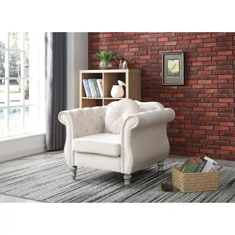 Fauteuil d'appoint en velours avec clous décoratifs