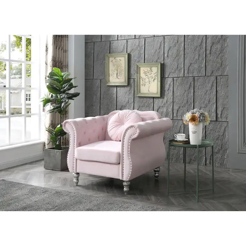 Fauteuil d'appoint en velours avec clous décoratifs