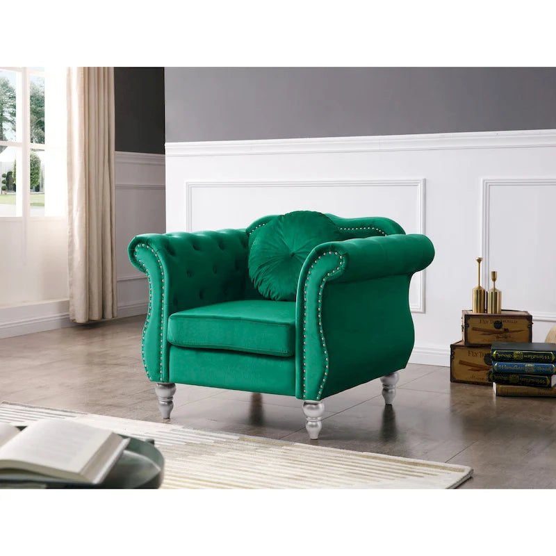 Fauteuil d'appoint en velours avec clous décoratifs