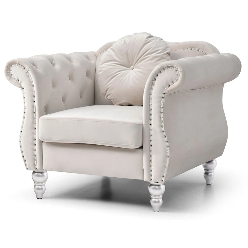 Fauteuil d'appoint en velours avec clous décoratifs