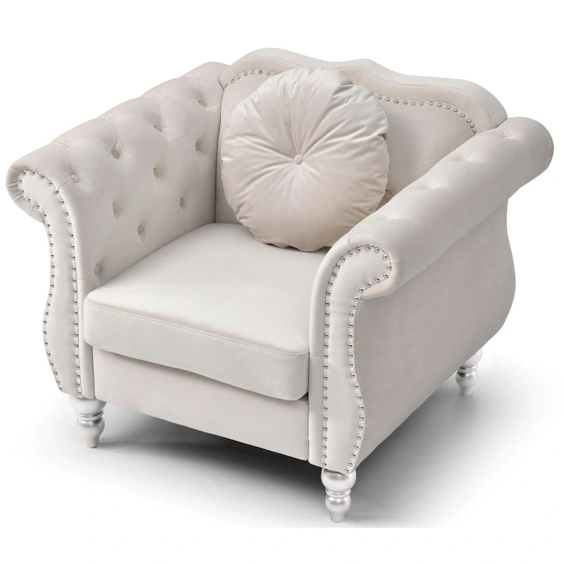 Fauteuil d'appoint en velours avec clous décoratifs