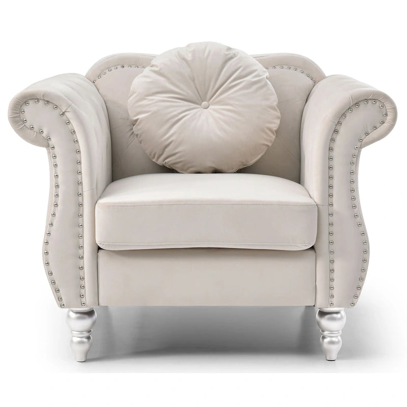 Fauteuil d'appoint en velours avec clous décoratifs