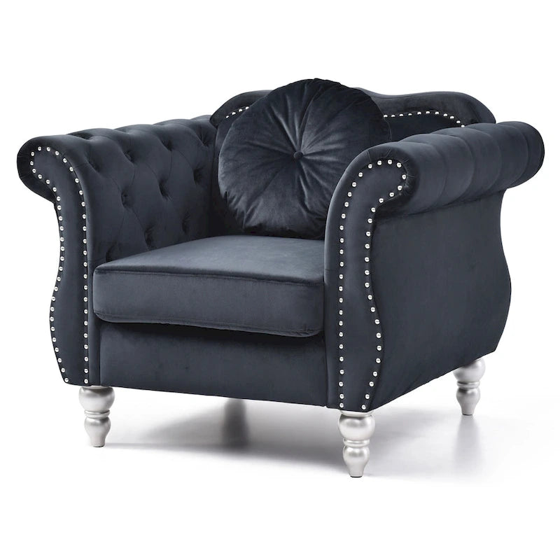 Fauteuil d'appoint en velours avec clous décoratifs