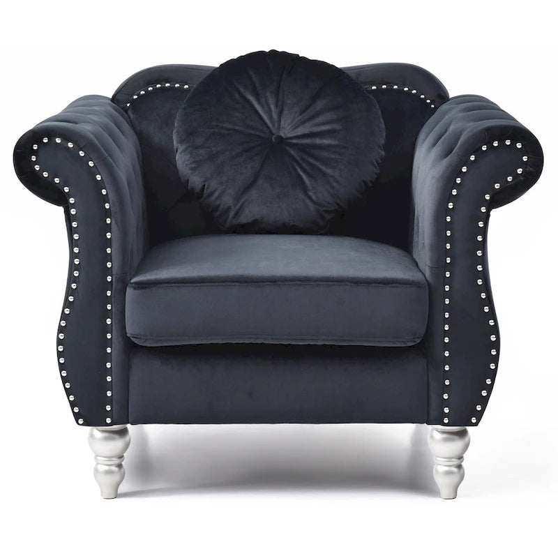 Fauteuil d'appoint en velours avec clous décoratifs