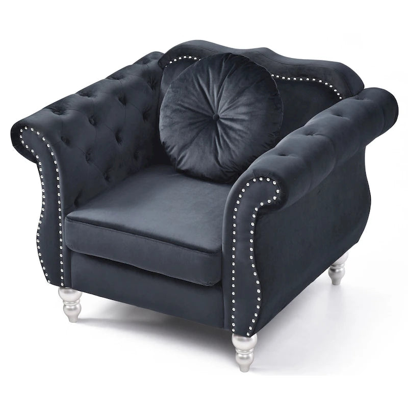 Fauteuil d'appoint en velours avec clous décoratifs