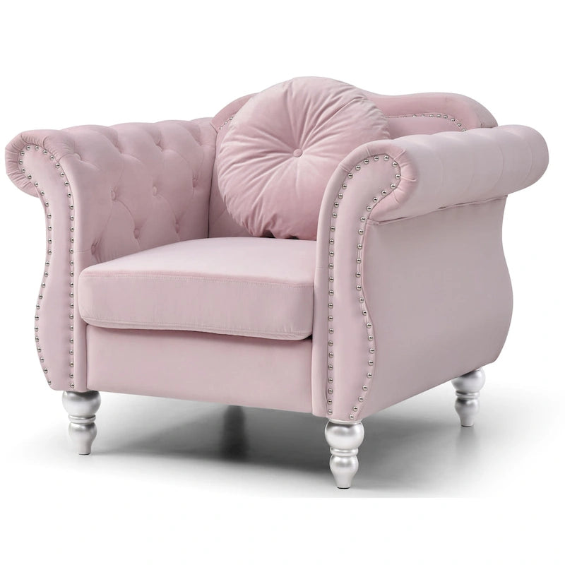 Fauteuil d'appoint en velours avec clous décoratifs