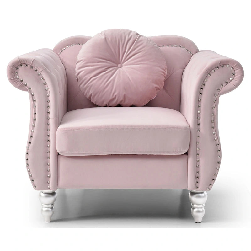 Fauteuil d'appoint en velours avec clous décoratifs