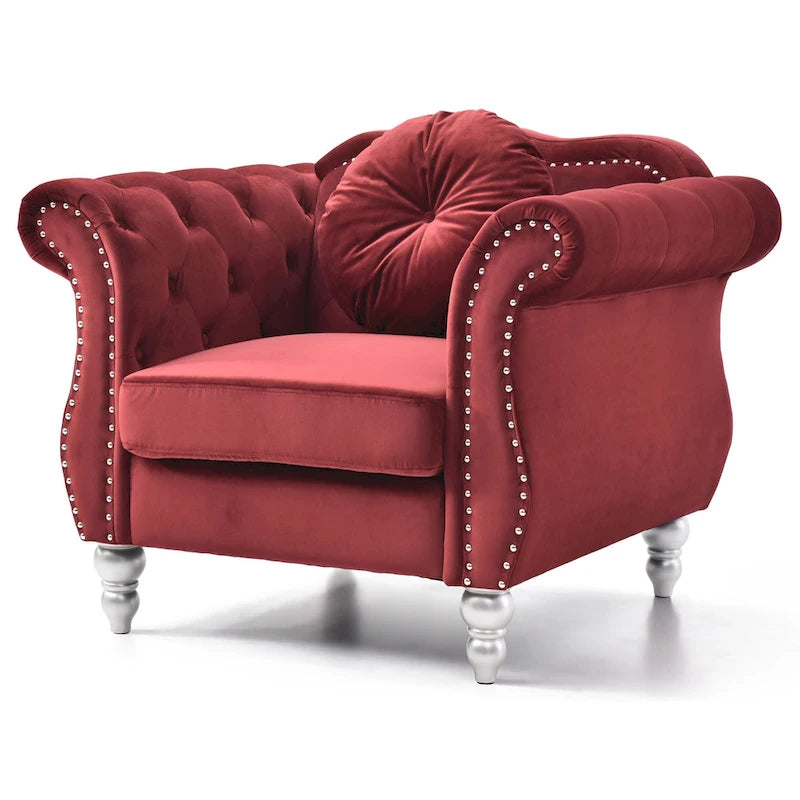 Fauteuil d'appoint en velours avec clous décoratifs