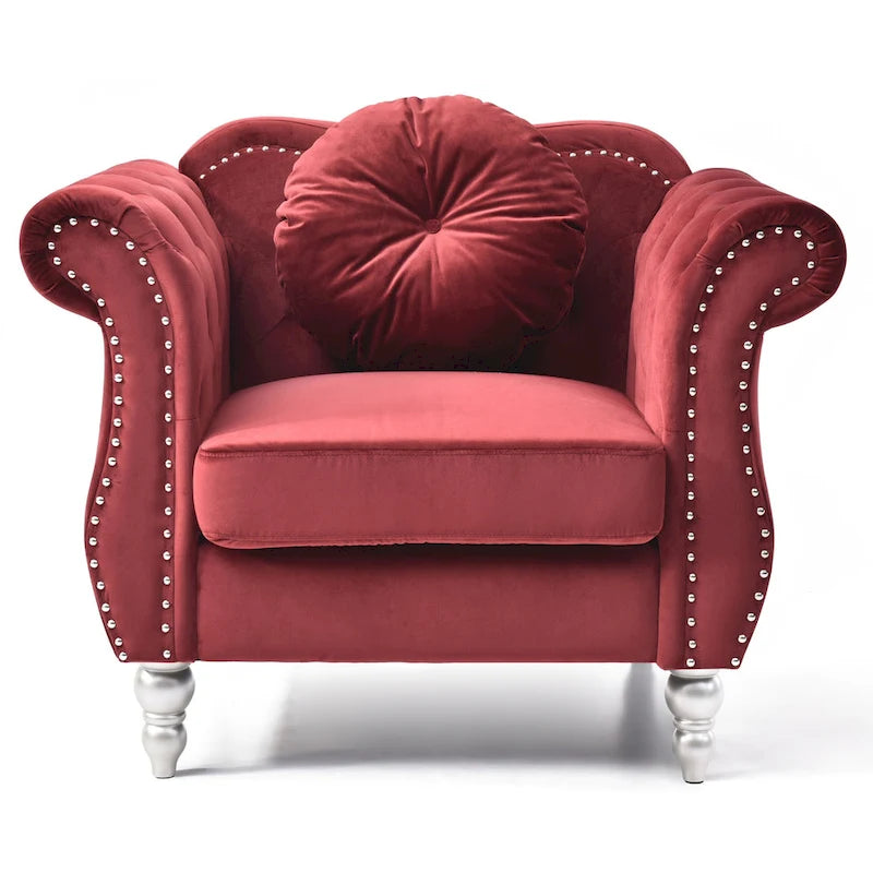 Fauteuil d'appoint en velours avec clous décoratifs