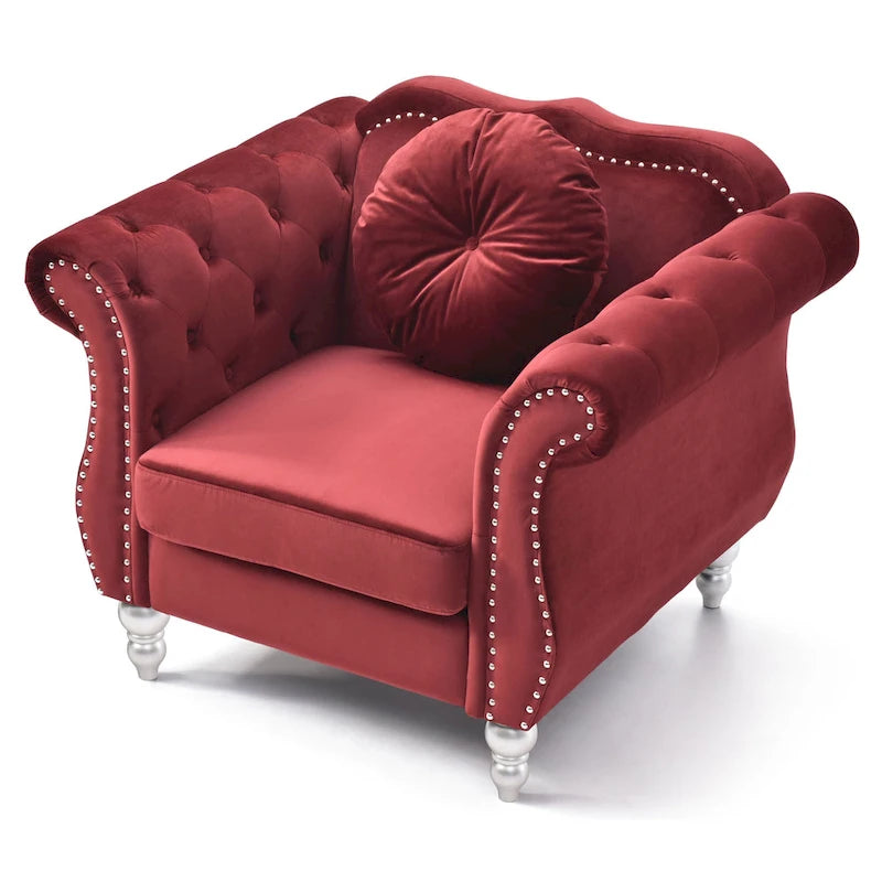 Fauteuil d'appoint en velours avec clous décoratifs
