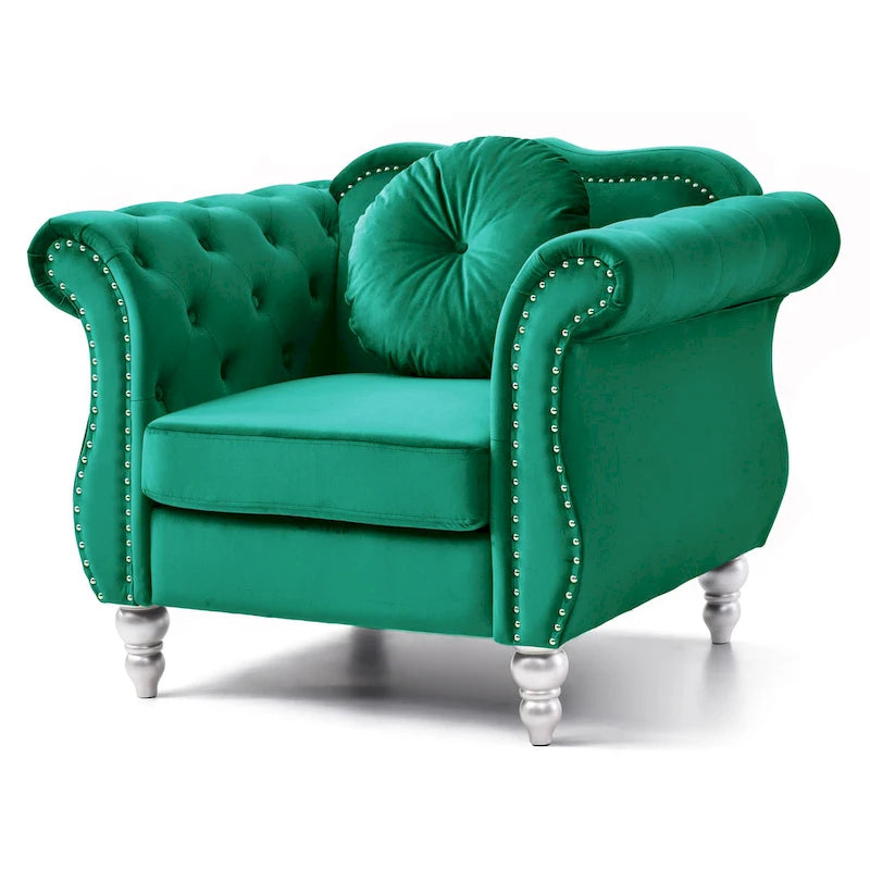 Fauteuil d'appoint en velours avec clous décoratifs