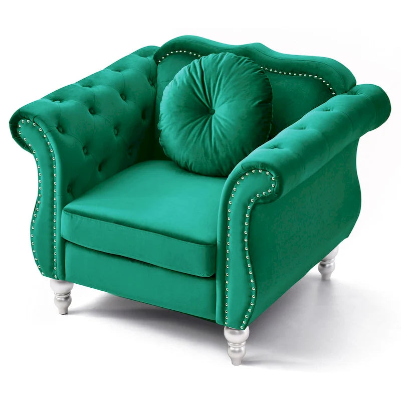 Fauteuil d'appoint en velours avec clous décoratifs