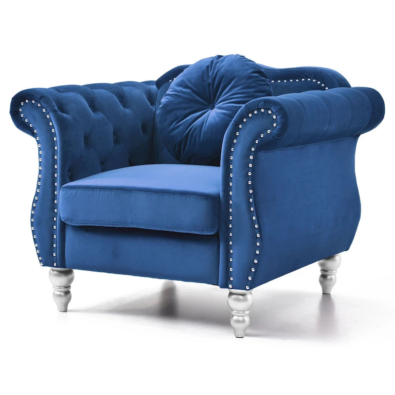 Fauteuil d'appoint en velours avec clous décoratifs