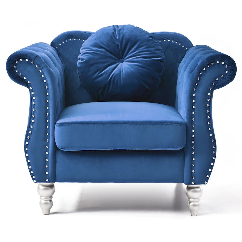 Fauteuil d'appoint en velours avec clous décoratifs