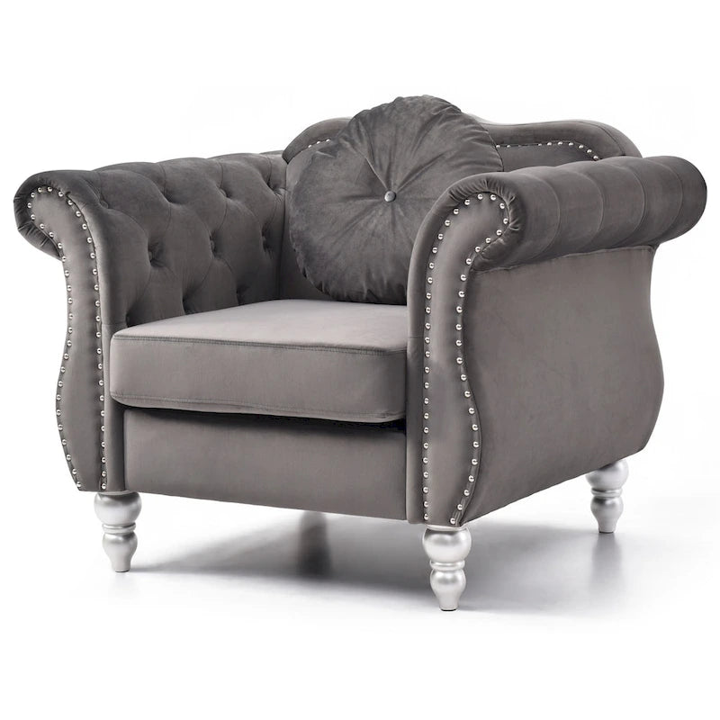 Fauteuil d'appoint en velours avec clous décoratifs