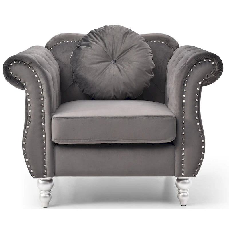 Fauteuil d'appoint en velours avec clous décoratifs
