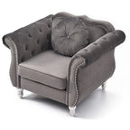 Fauteuil d'appoint en velours avec clous décoratifs