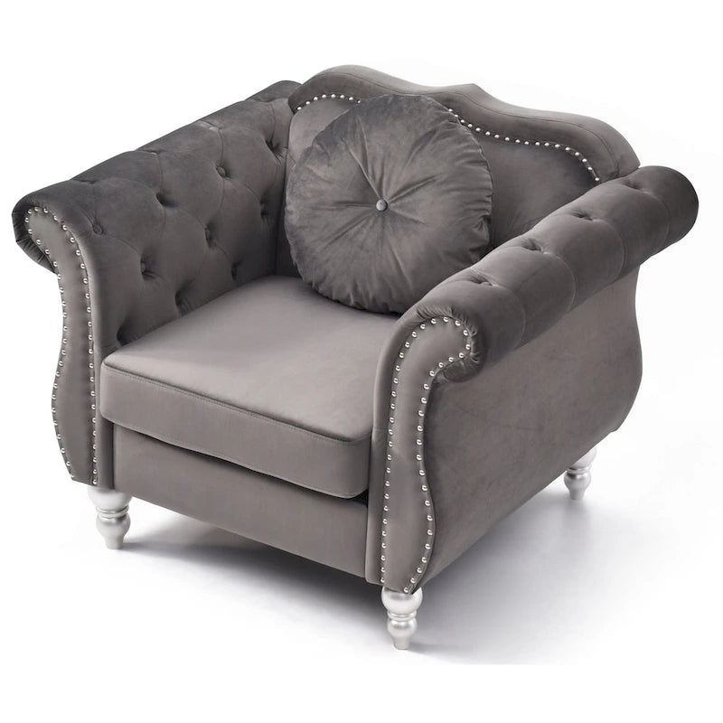 Fauteuil d'appoint en velours avec clous décoratifs