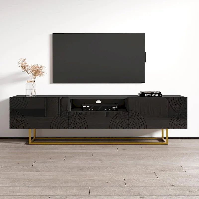 Meuble TV avec façades brillantes et rangement