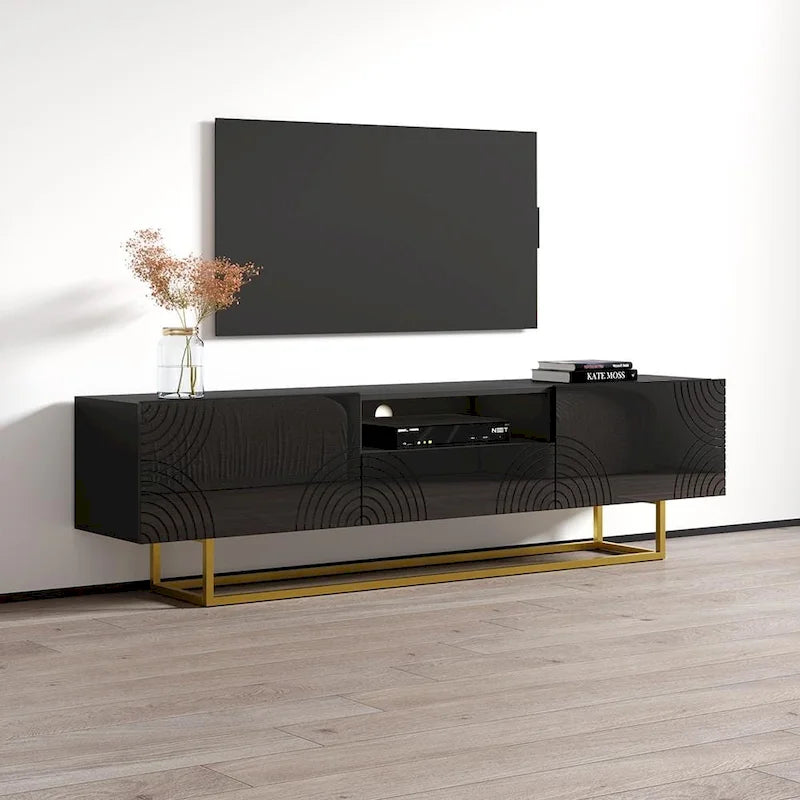Meuble TV avec façades brillantes et rangement