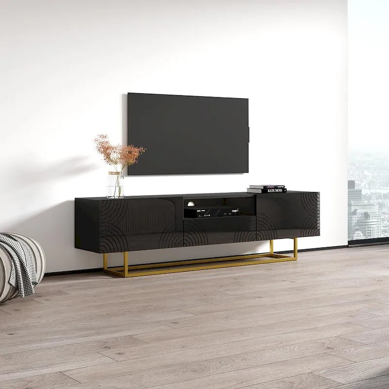 Meuble TV avec façades brillantes et rangement