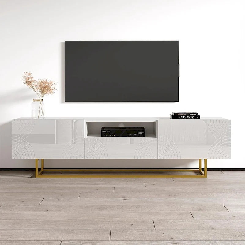 Meuble TV avec façades brillantes et rangement