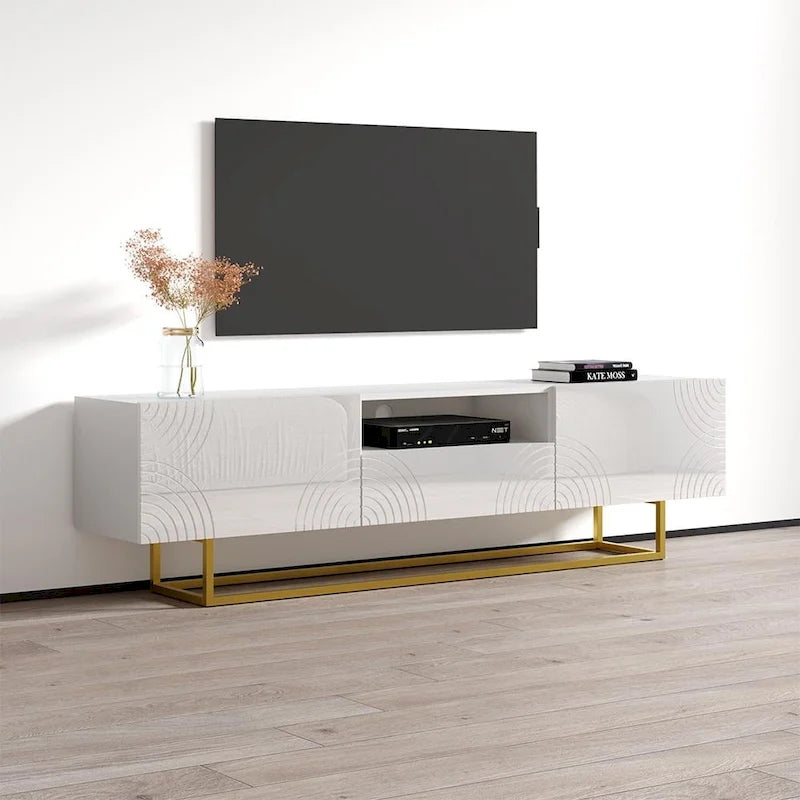 Meuble TV avec façades brillantes et rangement