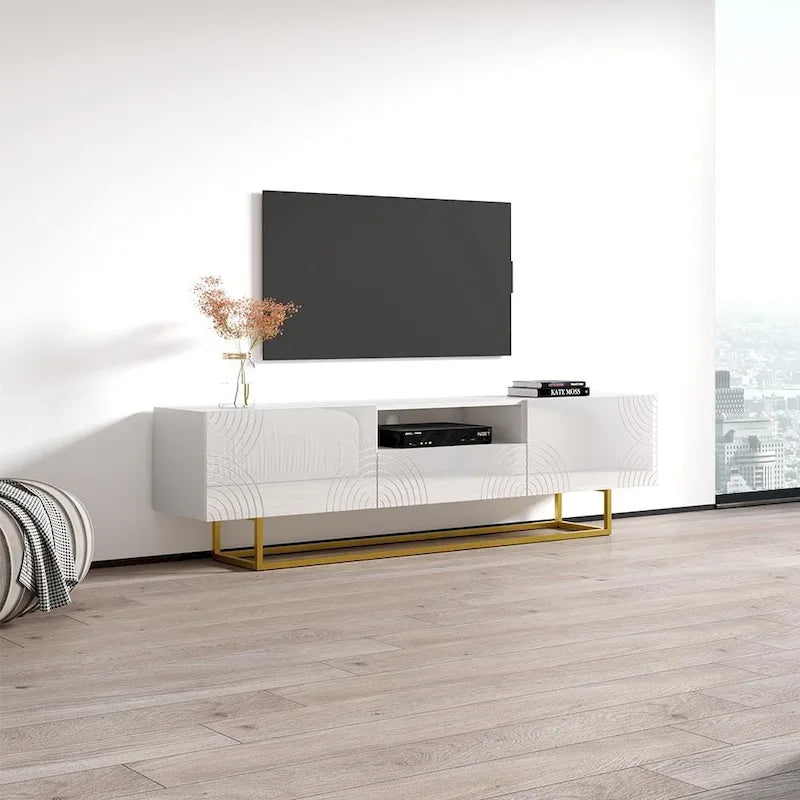 Meuble TV avec façades brillantes et rangement