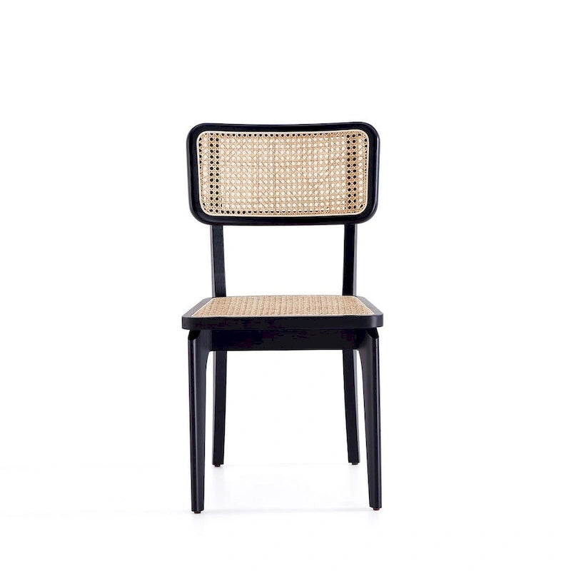 Chaise de salle à manger avec assise en cannage et cadre en bois