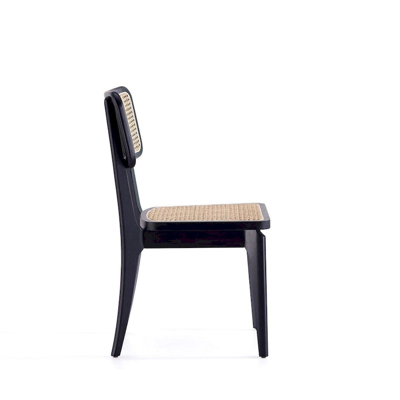 Chaise de salle à manger avec assise en cannage et cadre en bois