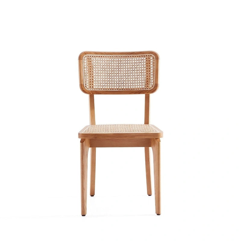Chaise de salle à manger avec assise en cannage et cadre en bois