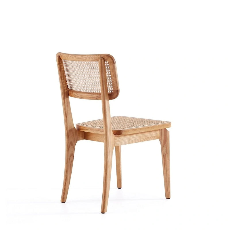 Chaise de salle à manger avec assise en cannage et cadre en bois