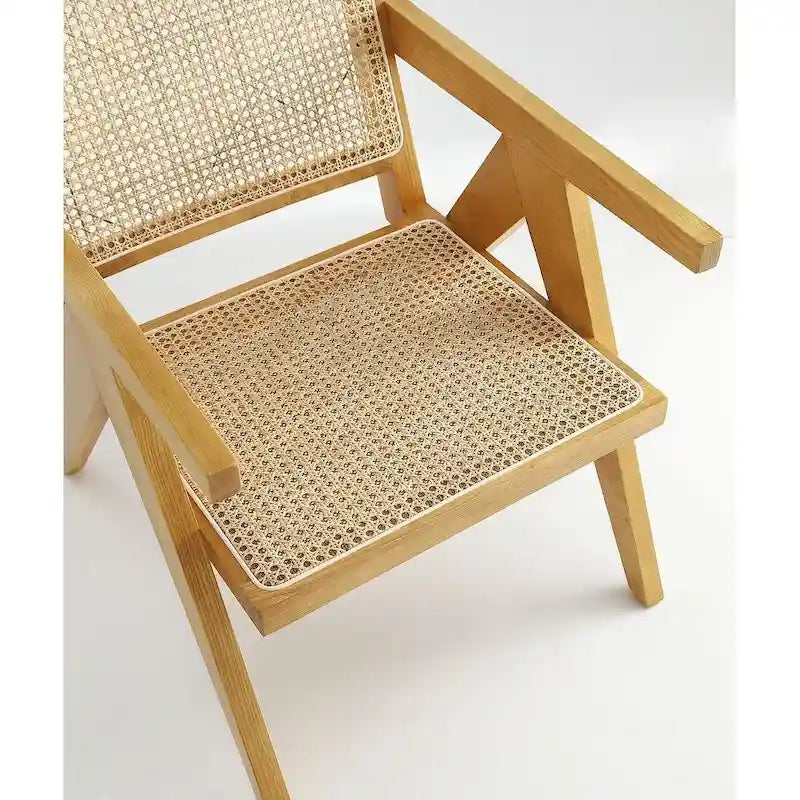 Chaise de salle à manger avec assise en cannage et cadre en bois