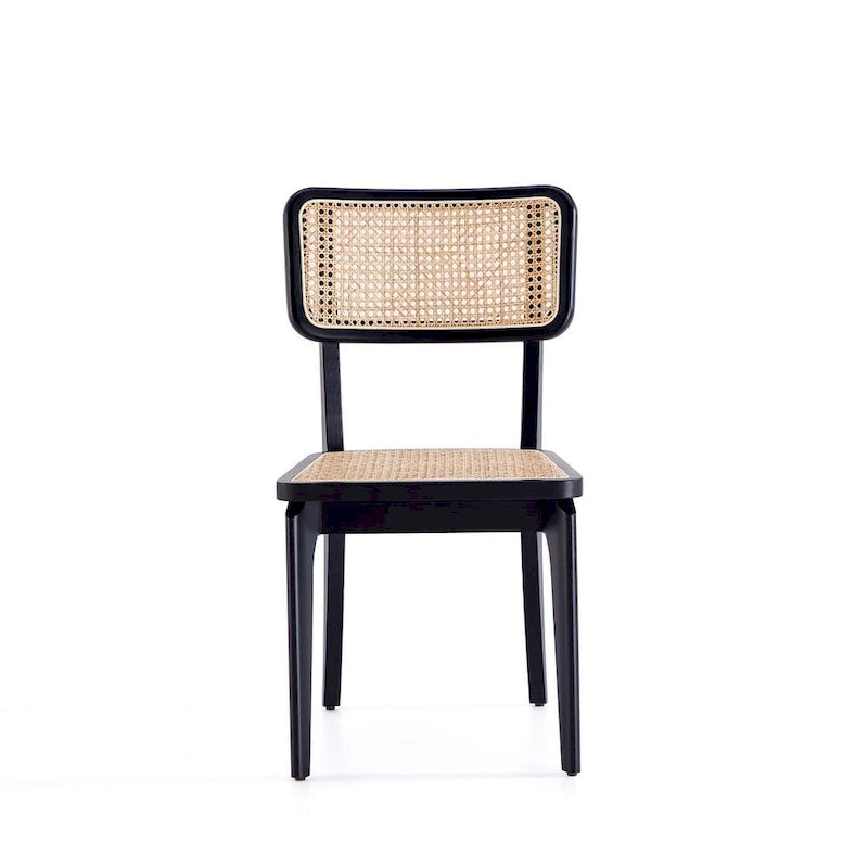 Chaise de salle à manger avec assise en cannage et cadre en bois