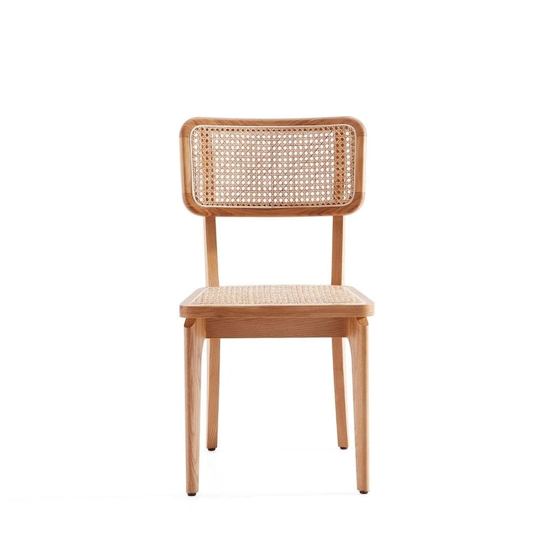 Chaise de salle à manger avec assise en cannage et cadre en bois