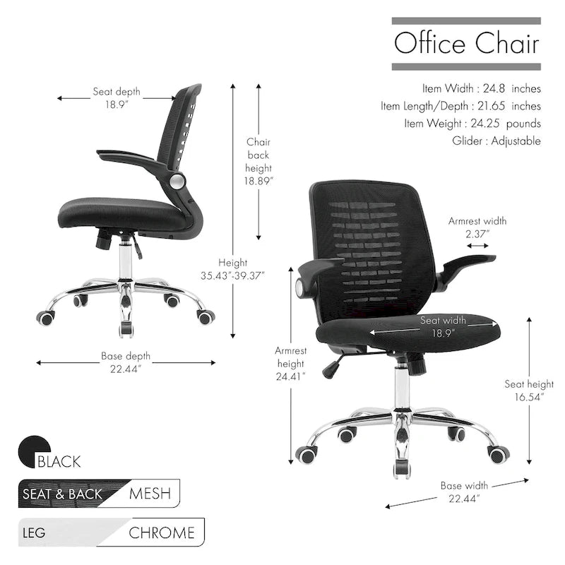 Chaise de bureau mi-haute à dossier en maille avec assise réglable