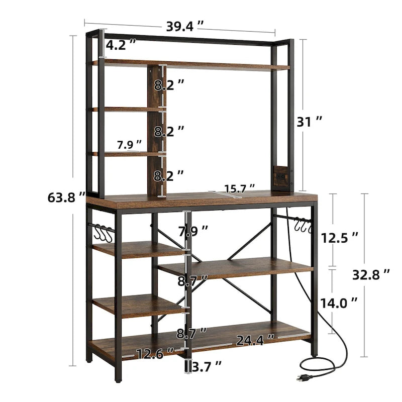 Étagère de cuisine style boulanger avec prises électriques et étagères de rangement