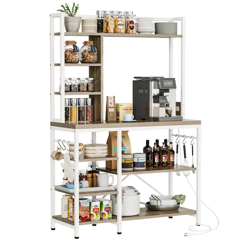 Étagère de cuisine style boulanger avec prises électriques et étagères de rangement