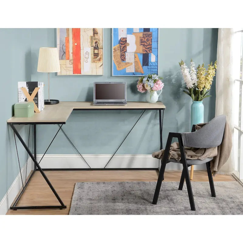 Bureau d'angle en L avec base métallique