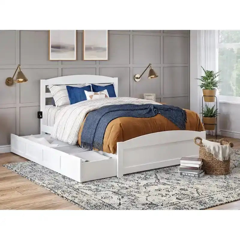 Lit plateforme avec tête et pied de lit et 2 tiroirs de rangement sous le lit