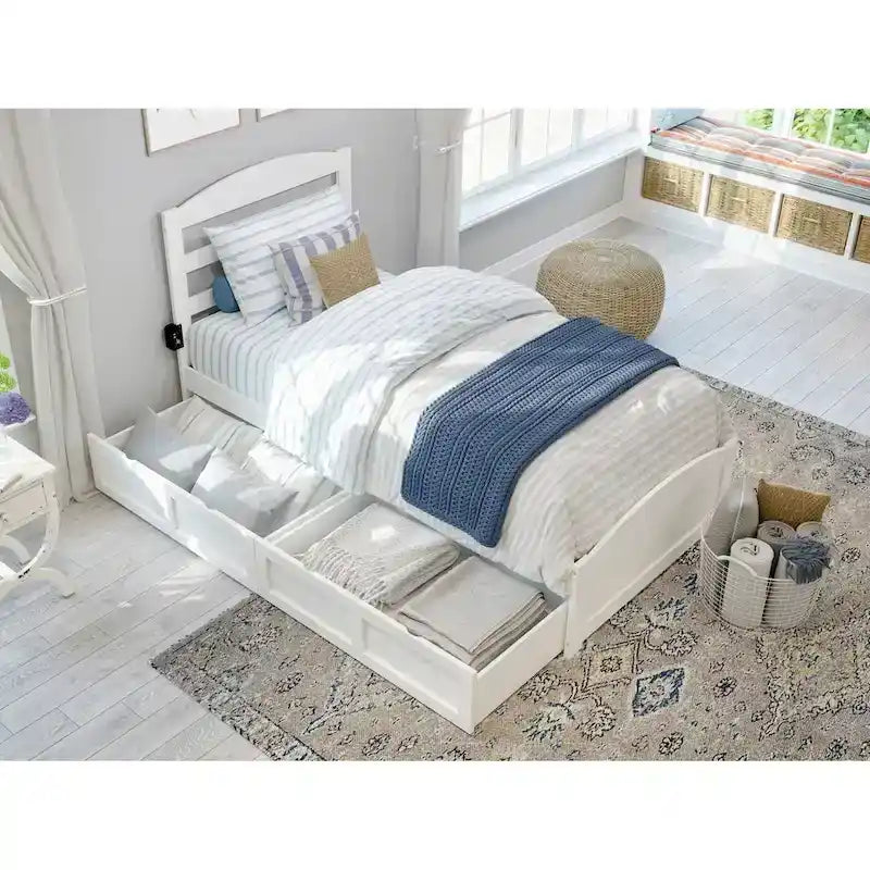 Lit plateforme avec tête et pied de lit et 2 tiroirs de rangement sous le lit
