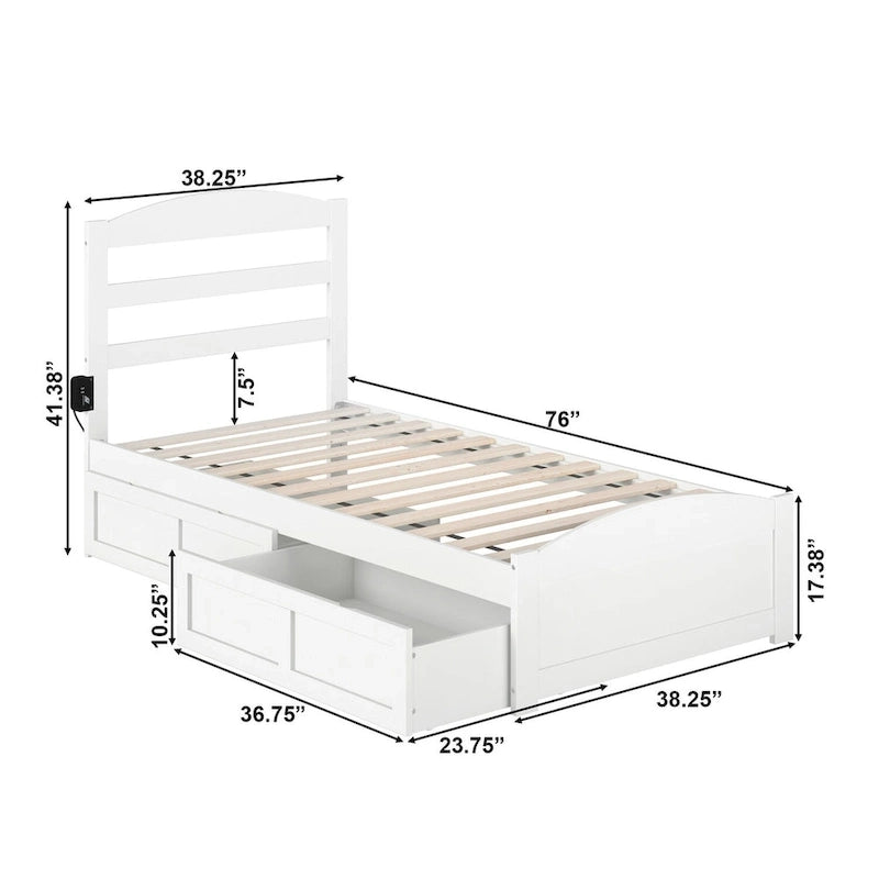 Lit plateforme avec tête et pied de lit et 2 tiroirs de rangement sous le lit